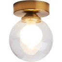1 Light Modern Gold Ceiling Mount Light Fixture Glass Globe Close To Ceiling Lighting for Corridor