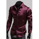 Shirt Men's Shirt Solid Color Long Sleeves Point Collar Button-down Slim Fit Shirt Top