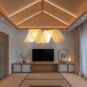 Simplicity Retro Ceiling Pendant with 2 Light Bamboo Shade Flaxen Ceiling Mount Multi Light Pendant for Dining Room