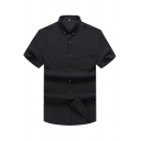 Basic Men's Shirt Plain Button Closure Short-Sleeved Button-down Regular Fitted