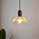 Ribbed Glass Modern Living Room Pendant Dome Shade 1-Bulb Suspension Lighting