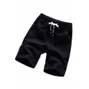 Simple Shorts Solid Color Drawstring Waist Knee-Length Slim Fit Shorts for Men