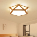 Pentagon Study Room LED Flush Mount Light Wood 19 Inchs Wide Contemporary Ceiling Lamp