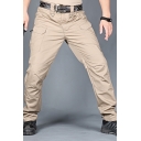 Stylish Cargo Pants Pure Color Zip-Fly Mid-Rise Pocket Detail Long Regular Pants for Men