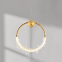 Crystal Decoration Pendant Postmodern Bedroom Gold Metal Ring LED 1-Light Hanging Lamp