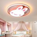 Rabbit and Circle Acrylic Shade Creative Ceiling Light 1 LED Light Flush Mount Ceiling Fixture for Girls Bedroom