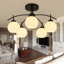 Traditional Ceiling Light Metal Circle Ceiling Mount Glass Globe Shade Semi Flush for Living Room