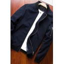 Stylish Mens Baseball Jacket Solid Color Long Sleeves Zipper Detail Regular Fit Jacket