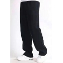 Leisure Pants Solid Color Drawstring Mid-Rise Baggy Fit Long Straight Pants for Men