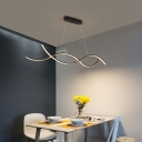 Minimalist Dining Room Metal Black Island Pendant 43 Inchs Wide Linear Wave Design LED Island Light