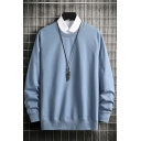 Simple Men's Sweatshirt Solid Color Long Sleeve Round Neck Relaxed Sweatshirt