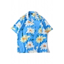 Men Trendy Shirt All over Floral Printed Button Closure Notch Collar Short Sleeves Regular Fit Shirt