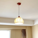 Nordic Hanging Light Circle Metal Ceiling Mount with 1 Light Bowl Burlap Shade Single Pendant for Bedroom