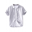 Casual Shirt Solid Color Button up Short Sleeves Turn-down Collar Regular Shirt for Men