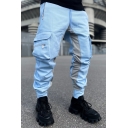 Chic Straight Pants Patchwork Mid Rise Flap Pockets Ankle Length Cargo Pants for Men