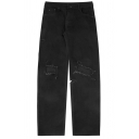Chic Men's Jeans Distressed Mid Rise Broken Hole Long Length Straight Plain Jeans in Black