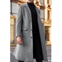 Street Style Coat Solid Color Long Sleeve Notched Collar Knee Length Loose Fit Trench Coat for Men