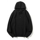 Simple Hoodie Plain Kangaroo Pocket Long-sleeved Drawstring Loose Hooded Sweatshirt for Men