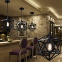 Industrial Metal Frame Pendant Light Hexagon Wrought Iron 1-light Lighting Fixture for Coffee Shop Bar in Black