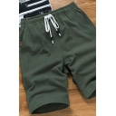 Modern Drawstring Shorts Pure Color Mid Rise Knee Length Slim Fit Shorts for Men