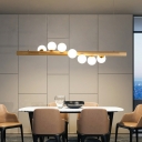 Modern Simplicity Pendant Globe Glass Shade with Bulb Wooden Ceiling Mount Island Light for Dining Room