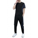 Trendy Co-ords Colour Block Patchwork Short Sleeve T-Shirt & Long Pants Fit Co-ords for Men