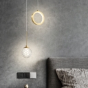 Minimalistic Globe and Ring Light Glass 59 Inchs Height Dining Room Suspension Pendant in Gold