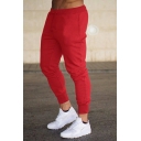 Basic Guys Sweatpants Solid Color Drawstring Waist Ankle Length Slim Sweatpants