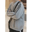 Men Leisure Pullover Sweatshirt Stripe Print Long Sleeve Crew Neck Oversize Sweatshirt in Gray
