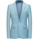 Simple Blazer Solid Color One Button Lapel Collar Flap Pockets Fitted Blazer for Men