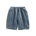 Men Trendy Shorts Contrast Paisley Printed Drawstring Mid Rise Loose Fitted Denim Shorts