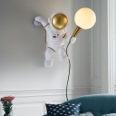 Child Bedroom Astronaut Wall Light 1 Light Resin Cartoon White LED Sconce Light