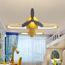 Cartoon Aircraft for Kids Pendant Iron Shade LED 1-Light Hanging Lamp for Bedroom