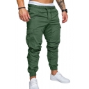 Basic Mens Pants Solid Color Flap Pockets Drawstring Waist Ankle Length Regular Fit Cargo Pants