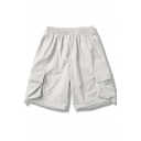 Boys Sports Shorts Solid Color Flap Pockets Drawstring Rise Relaxed Fitted Cargo Shorts