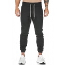 Simple Sport Trousers Pure Color Elastic Waist Ankle Length Tapered Slim Trousers for Men