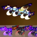 Funny Airplane Ceiling Light with 4 Light Glass Shade Ceiling Light Fixture for Boys Bedroom