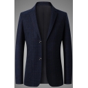 Men Chic Blazer Checked Printed Lapel Double Buttons Long Sleeve Slim Fit Blazer in Blue