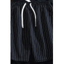 Men's Simple Shorts Stripe Printed Drawcord Waist Loose Wide-Leg Shorts