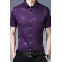 Urban Mens Shirt Patterned Chest Pocket Short Sleeve Spread Collar Button Up Regular Fit Shirt Top