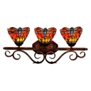 3 Heads Tiffany Glass Wall Mounted Lights Colorful Dragonfly Dome Vanity Wall Sconce for Bathroom