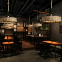 Cage Iron Shade Industrial Pendant with 1 Light Circle Ceiling Mount Single Pendant for Restaurant