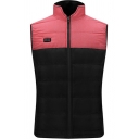 Casual Mens Vest Color Block Stand Collar Sleeveless Zipper-down Slim Heating Vest
