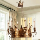 Metal Crown Upwards Suspension Light Industrial Living Room Candlestick Gold Chandelier