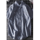 Leisure Shirt Striped Printed Button Detailed Turn-down Collar Short-sleeved Loose Fit Shirt for Men