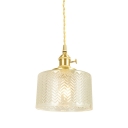 Brass Finish Cord Hung Pendant Industrial Cylinder Glass 1 Light Hanging Ceiling Light