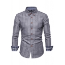 Elegant Men's Shirt Button Closure Stripe Printed Long Sleeves Button-down Slim Fitted Shirt
