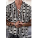 Trendy Shirt Striped Print Notched Collar Short-sleeve Button Up Relaxed Shirt for Men