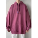 Urban Mens Hoodie Solid Color Pocket Detailed Long Sleeves Loose Fit Hoodie