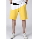 Mens Fashionable Shorts Color Block Drawstring Waist Side Pockets Knee Length Relaxed Shorts